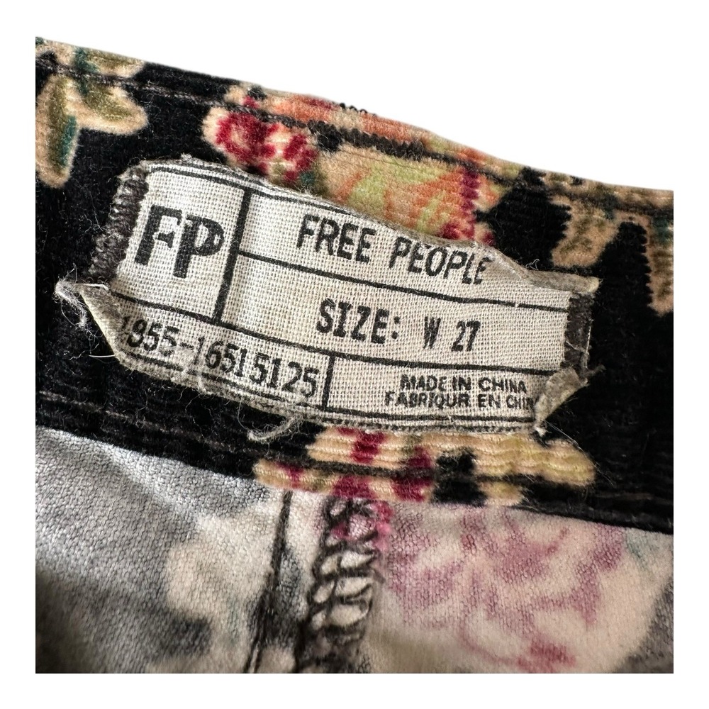 Free People Size‎ 27 Corduroy Black Floral Pants Jeans Slim Straight - Picture 12 of 16